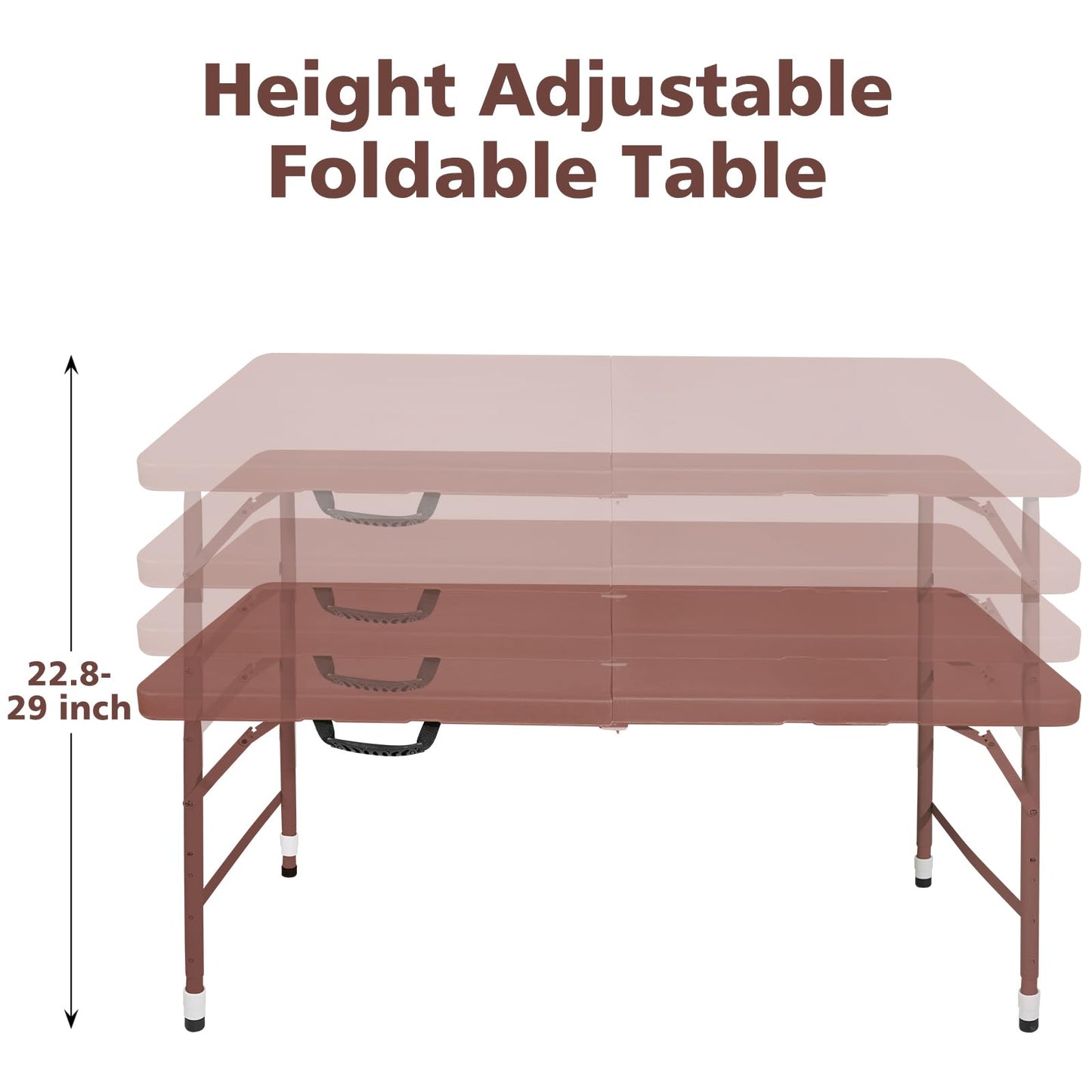 SculPong 4 FT Folding Table with Carry Handle, Portable Fold-in-Half Plastic Table, Rectangle Foldable Table for Indoor/Outdoor Brown