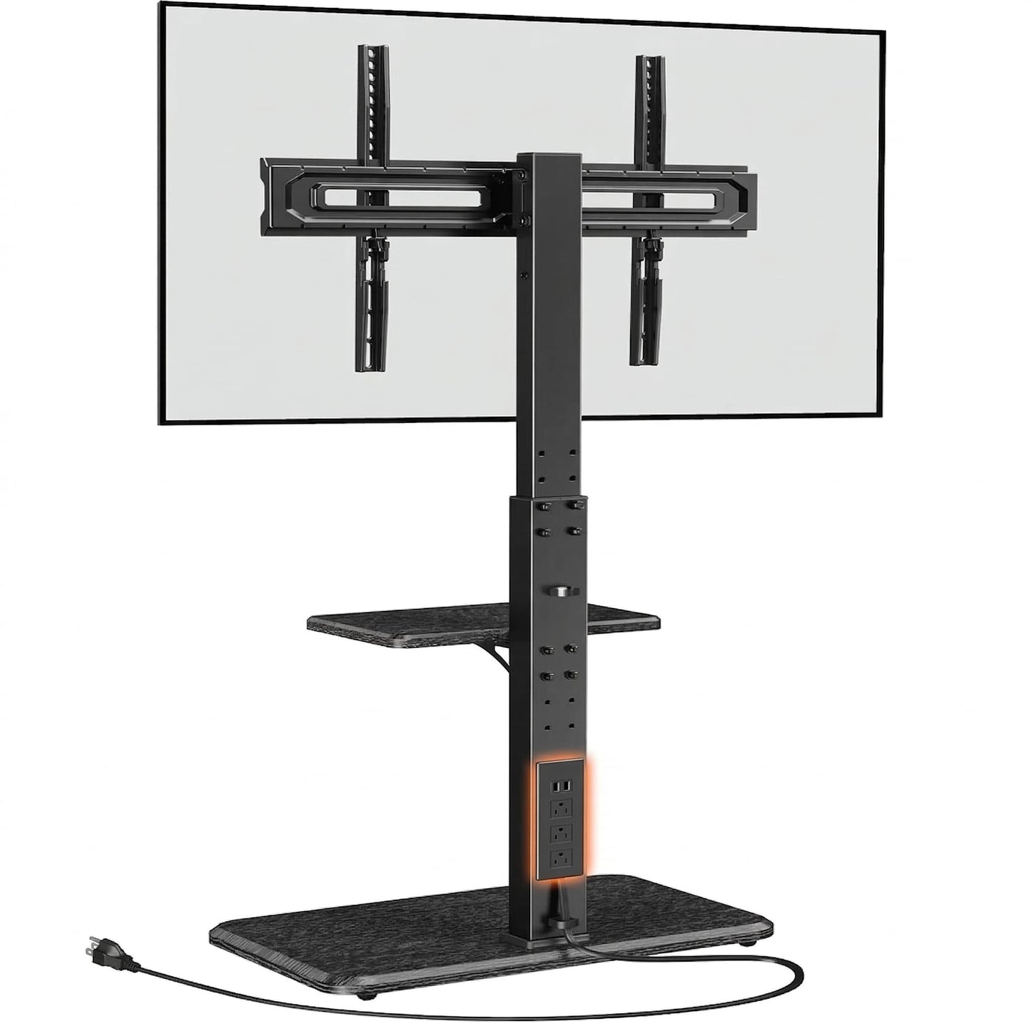 Perlegear Floor TV Stand with Power Outlet, Universal TV Stand for 32-75 inch TVs up to 110 lbs, Height Adjustable Standing TV Mount, Tall TV Mount with Wood Base, Max VESA 600x400mm, PGFS06