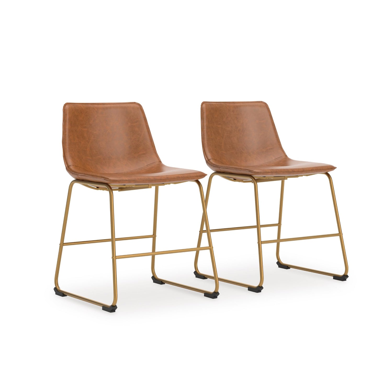 Signature Design by Ashley Lexadine Dining Chairs Set of 2, Mid Century Modern Bucket Seat, Faux Leather Upholstery with Gold Legs, Casual Seating for Kitchen and Dining Rooms, Light Brown