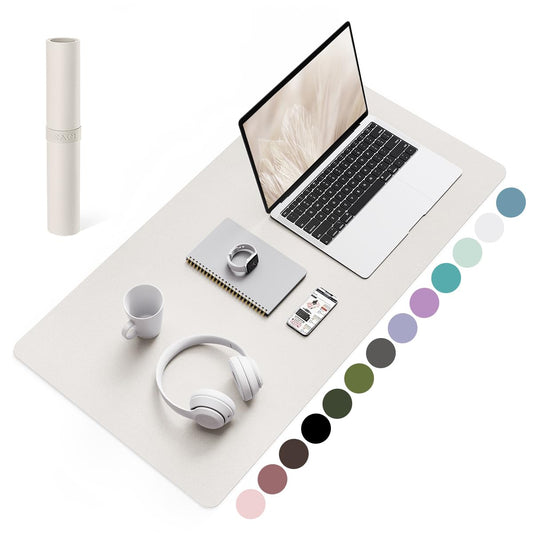 YSAGi Non-Slip Leather Desk Pad, Waterproof Laptop Computer Desk Keyboard Mat, Table Protector Blotter Mat, Large Mouse Pad for Office/Work/Home/Decor(Apricot Gray, 31.5" x 15.7")