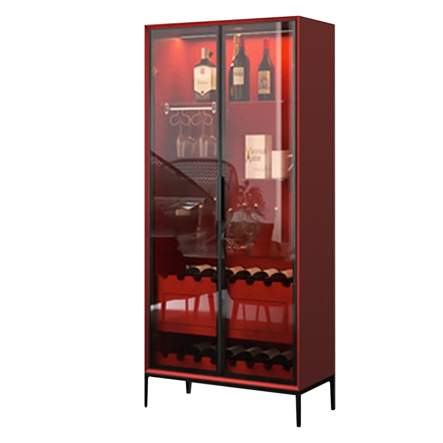 Modern Wood Buffet Cabinet with Tempered Glass Wine Rack and Auto Sensing Light Standing Kitchen Storage Rack with Stackable Drawers Liquor Cabinet for Kitchen Dining Area