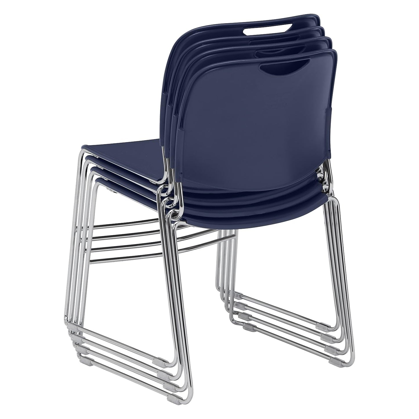 National Public Seating NPS 8500 Series HI-Tech Ultra-Compact Plastic Seat/Back Stack Chair, Navy Blue/Chrome, 4 Pack (8505/4)