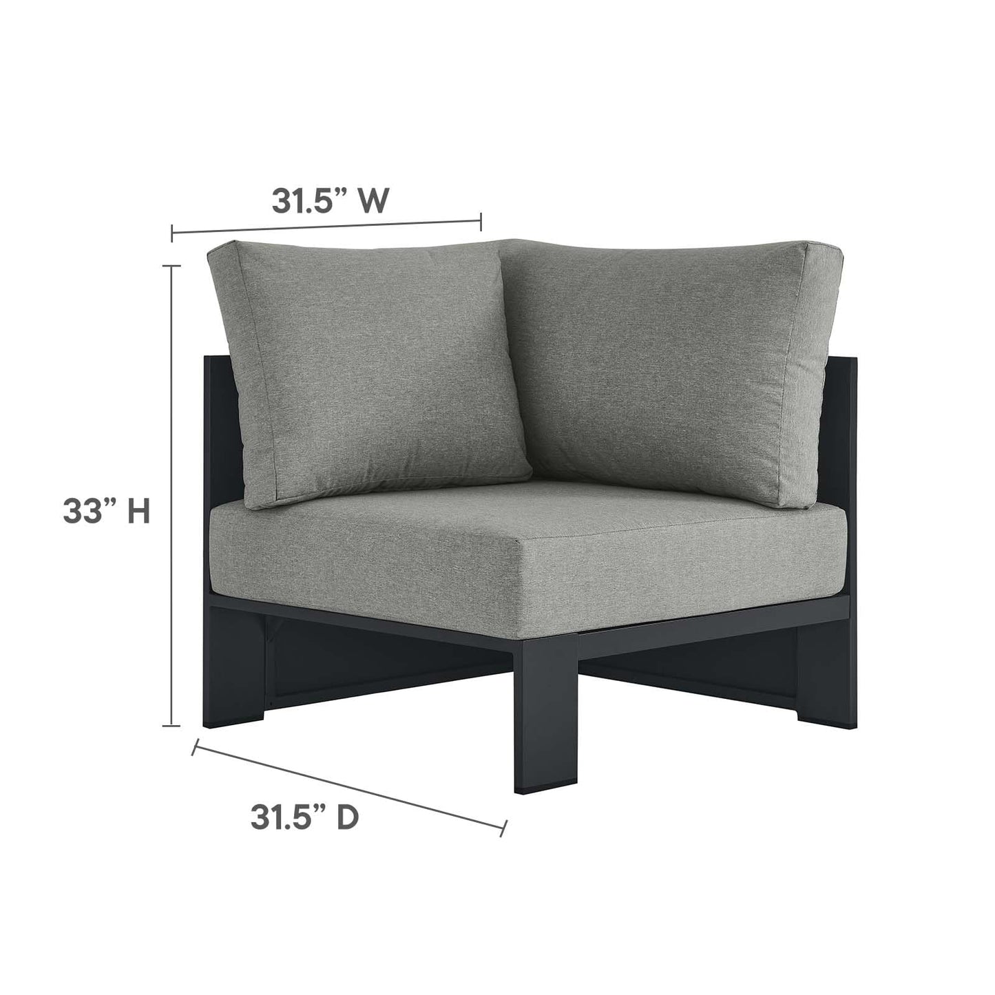 Modway Tahoe Aluminum 3-Piece Outdoor Patio Furniture Gray, Modular Sectional Sofa Set with Weather-Resistant Cushions, Ideal for Deck, Backyard Poolside