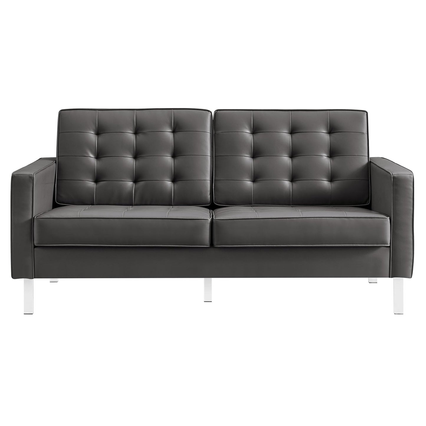 Modway Loft Tufted Button Faux Leather Upholstered Loveseat in Silver Gray