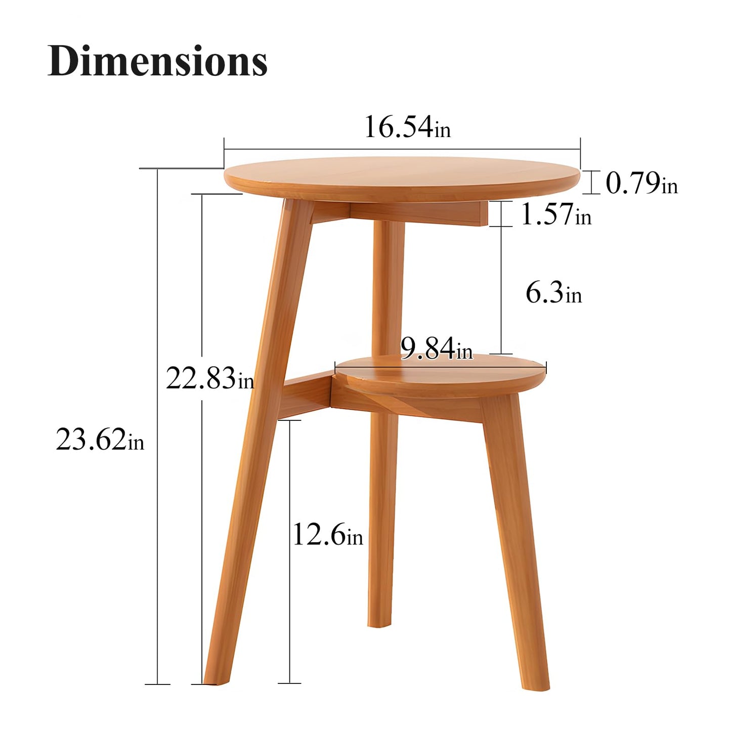 Cttasty Side Table, 2-Tier Round End Tables Living Room, Mid Century Modern Side Table, Round Nightstand, Oak Accent Table, Small Round Coffee Table, 16.54" Dia.x 23.62" H(Natural)