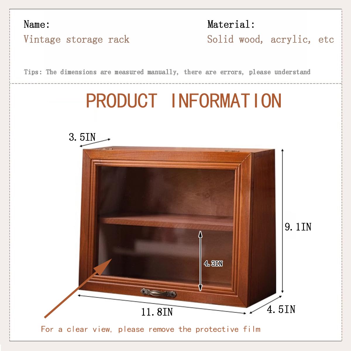 RZGZKLSH Pine Wood 2-Tier Curio Shadow Box Wall & Tabletop Display Cabinet