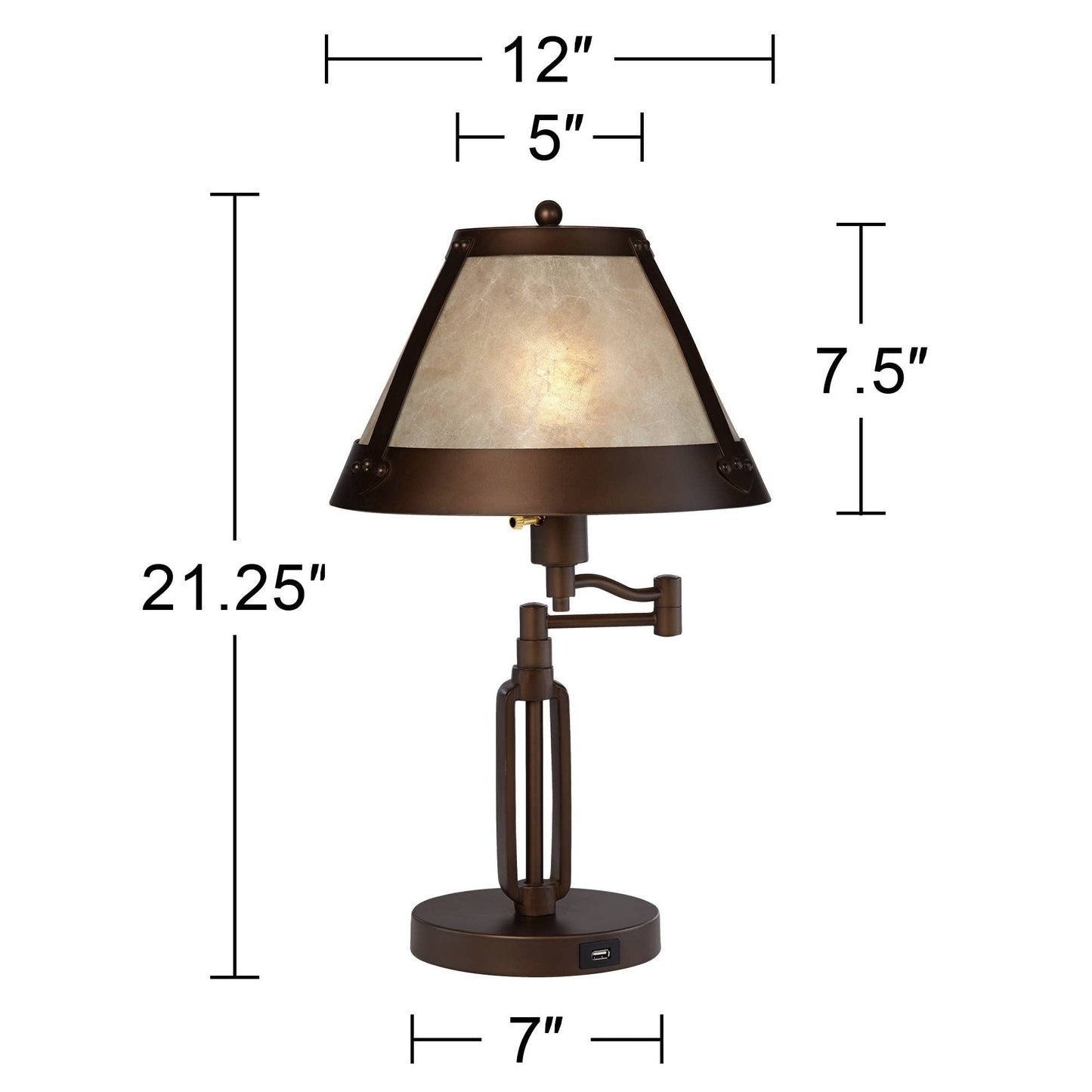 Franklin Iron Works Samuel 21 1/4" High Small Farmhouse Rustic Traditional Desk Lamps Set of 2 USB Port Swing Arm with Socket Brown Bronze Finish Metal Shade Home Office Living Room Charging Bedroom