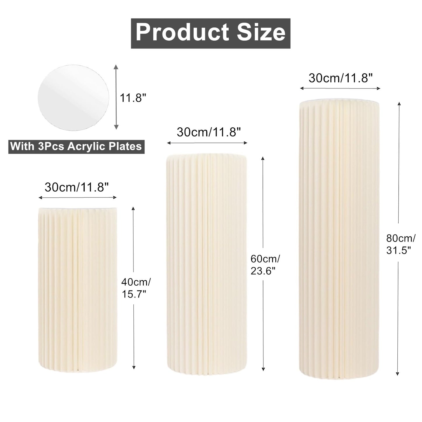 AHUAWA Cylinder Stands for Party 3Pcs Round Pedestal Stand Foldable Cardboard Columns Cylinder Tables for Parties Baby Shower Birthday Wedding Pillars Display Decoration