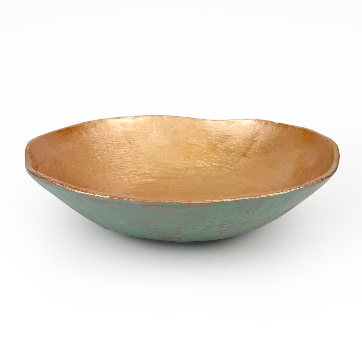 ANDALUCA Cast Metal Extra Large Turquoise Copper Finish Round Decorative Bowl 14 inch