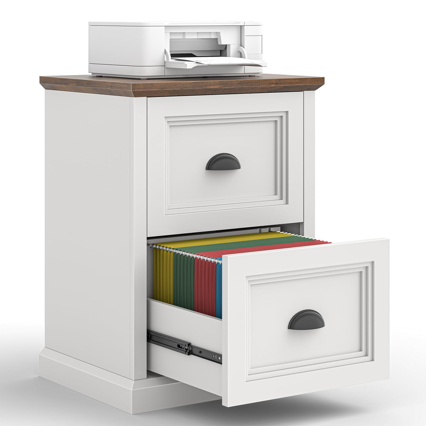 Halitaa Vertical File Cabinet, Filing Cabinet with 2 File Drawers, Farmhouse Small File Cabinet Fits Letter/A4 Size, Wooden Printer Stand, Under Desk Cabinets for Home Office, White