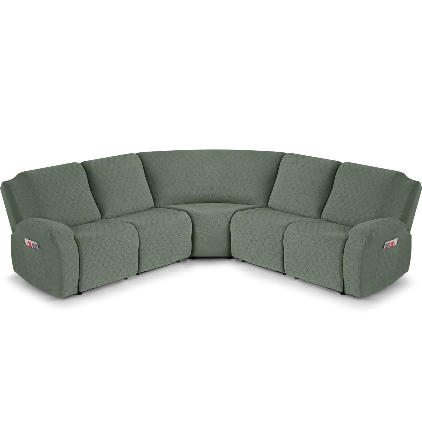 VANSOFY Extra Large Reclining Sectional Couch Covers, Washable 5-Piece Sofa Covers for L Shape Sectional Sofa Corner Seater, Thick, Soft Sofa Slipcovers (5 Seat Recliner Cover, Green)