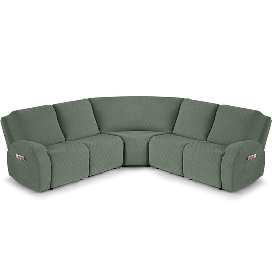 VANSOFY Extra Large Reclining Sectional Couch Covers, Washable 5-Piece Sofa Covers for L Shape Sectional Sofa Corner Seater, Thick, Soft Sofa Slipcovers (5 Seat Recliner Cover, Green)