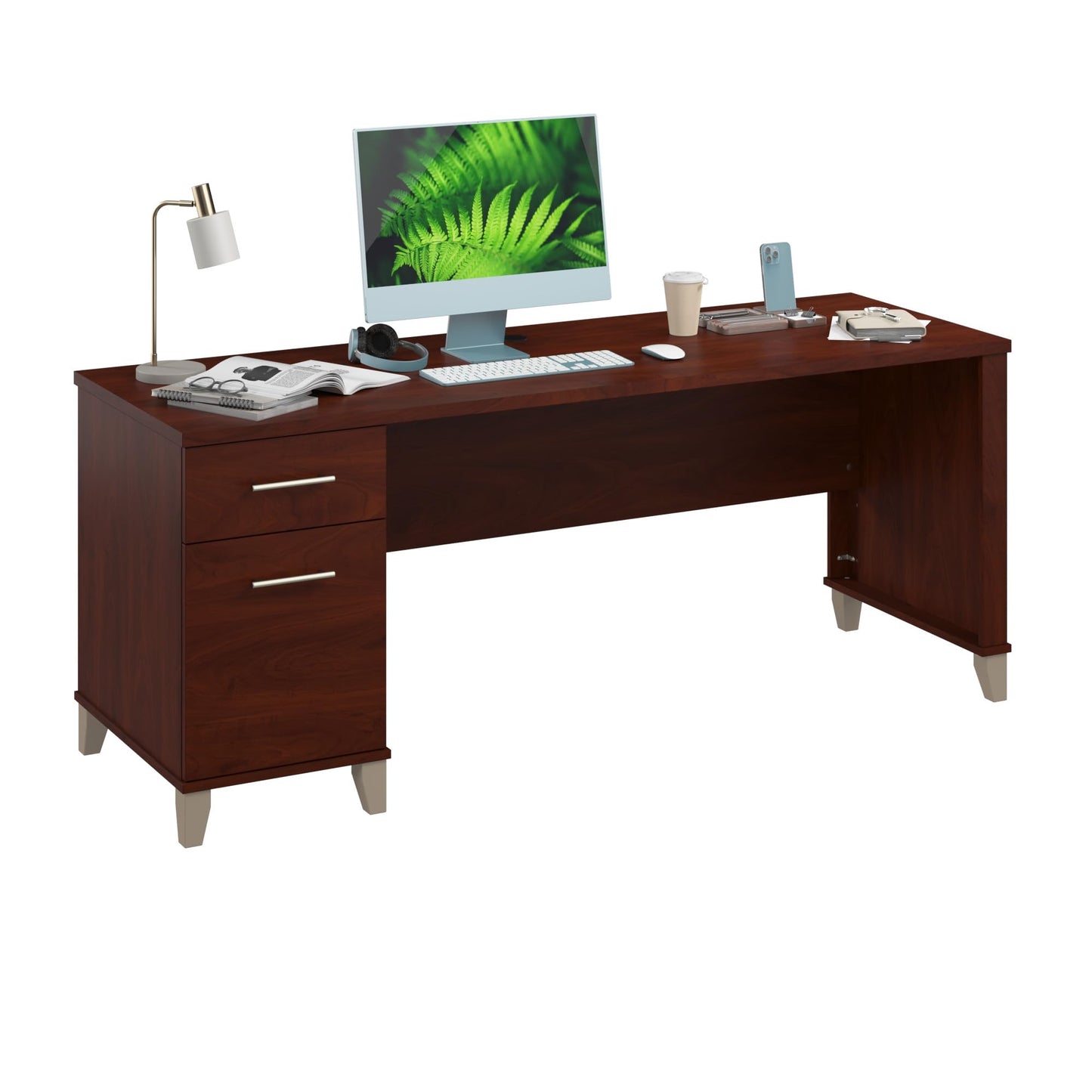 Bush Furniture 72-inch Home Office Desk with Drawers, Large Computer Table for Personal Workspace, Somerset Collection, Hansen Cherry