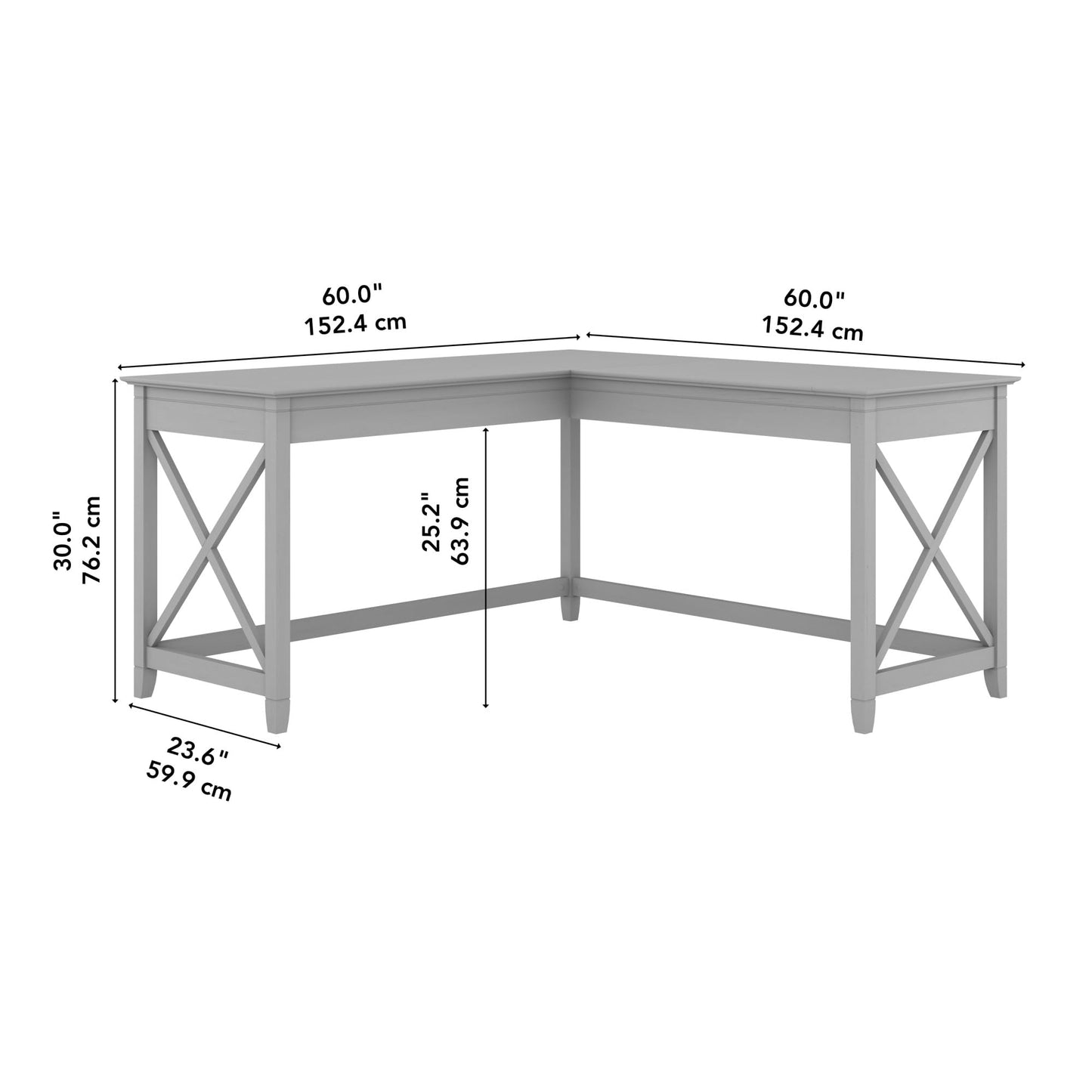Bush Home Key West 60W Modern Farmhouse L Shaped Desk in Cape Cod Gray, 60-Inch Corner Computer Table for Home Office Workspace