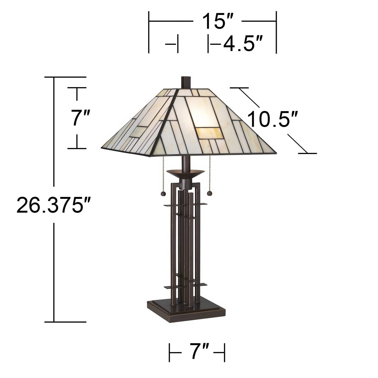 Franklin Iron Works Mission Tiffany Style Table Lamp Art Deco 26.25" High Wrought Iron Dark Bronze Brown Gold White Stained Glass Shade for Living Room Bedroom House Bedside Nightstand Home Office