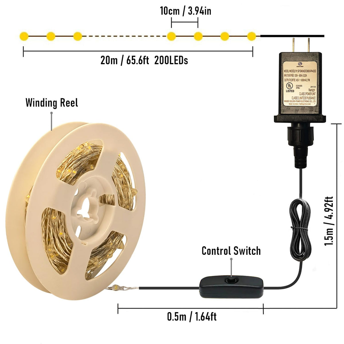 RUICHEN Plug in Fairy Lights with Switch, Waterproof 66 Ft 200 LED Silver Wire Starry String Firefly Lights for Bedroom, Patio, Garden, Balcony, Dorm, Cool White