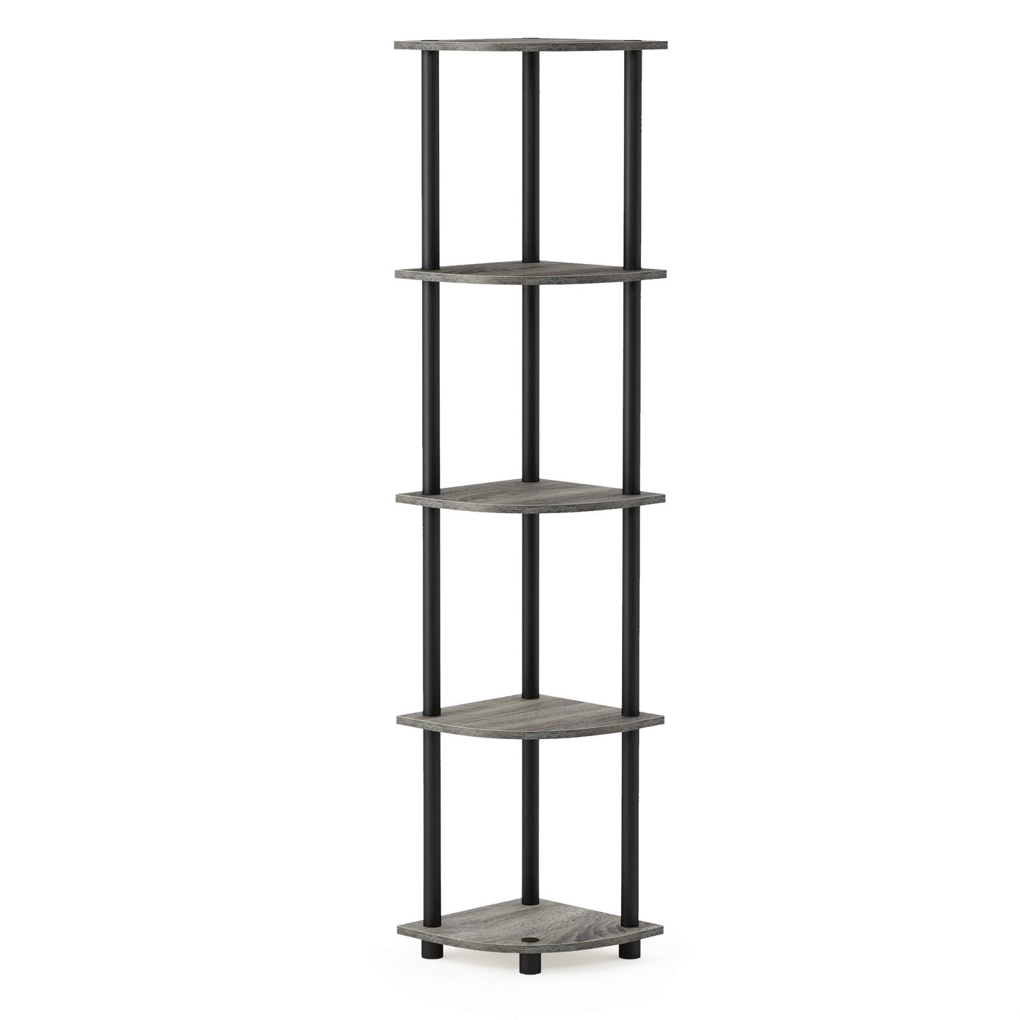 Furinno TURN-N-TUBE Corner Shelf, 5-Tier Corner Bookshelf, Open Storage Shelves, for Organization and Storage, Living Room, Home Office, Garage, Bedroom, French Oak