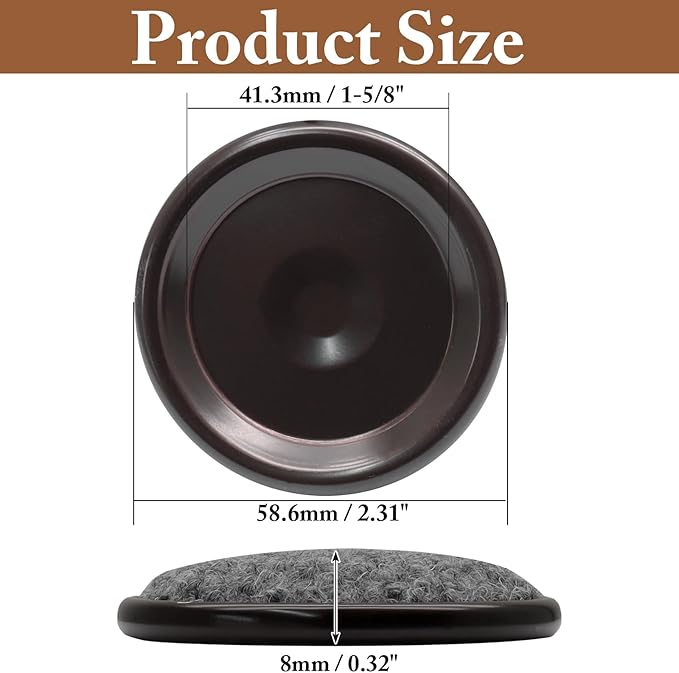 12Pcs Round Metal Felt Furniture Caster Cups, 1-5/8Inch Carpet-Bottom Furniture