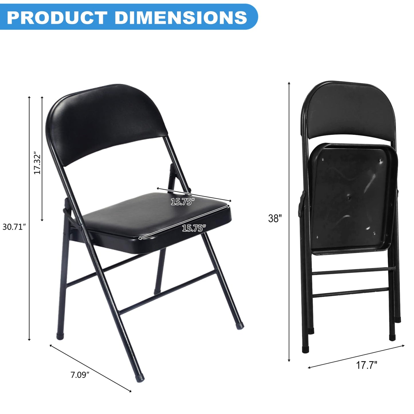 Homnso 6 Pack Black Folding Chairs with Padded Seats and Back, Portable Stackable Commercial Folding Chairs with Steel Frame for Home Office Wedding Party Indoor & Outdoor Events, 330lbs Capacity