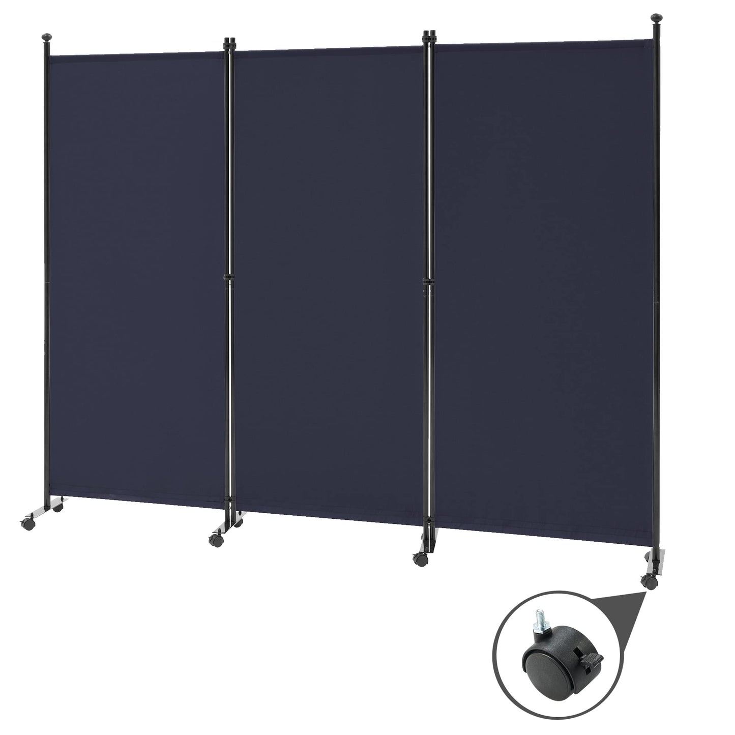 Spurgehom 3 Panel Rolling Room Divider, Folding Partition Privacy Screens, Freestanding Fabric Room Panel, Portable Folding Wall Divider for Office, Room, Restaurant, Hospital (Blue)