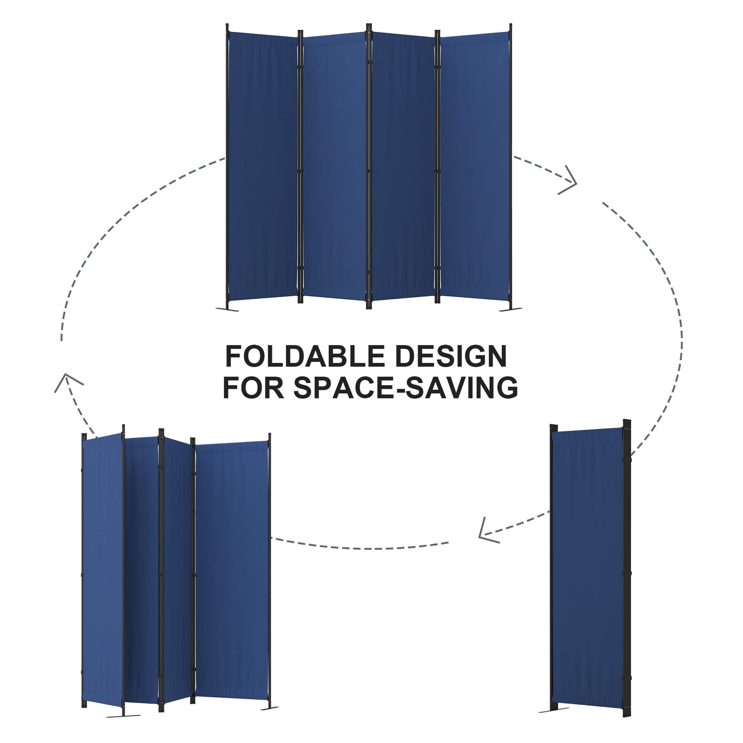 Room Divider, 4 Panel Folding Privacy Screen, 88” Portable Separating with 3 Metal Feet, Partition Room Dividers, Lightweight Freestanding Wall Divider Screen for Office Bedroom Hospital(Blue)