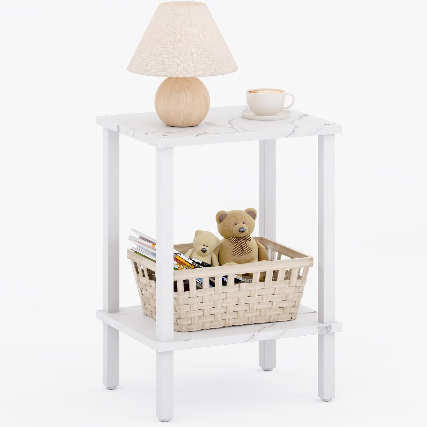 TUTOTAK End Table, Side Table, Nightstand, 2-Tier Storage Shelf, Sofa Side Table for Small Space, Living Room, Bed Room TB01BMW034