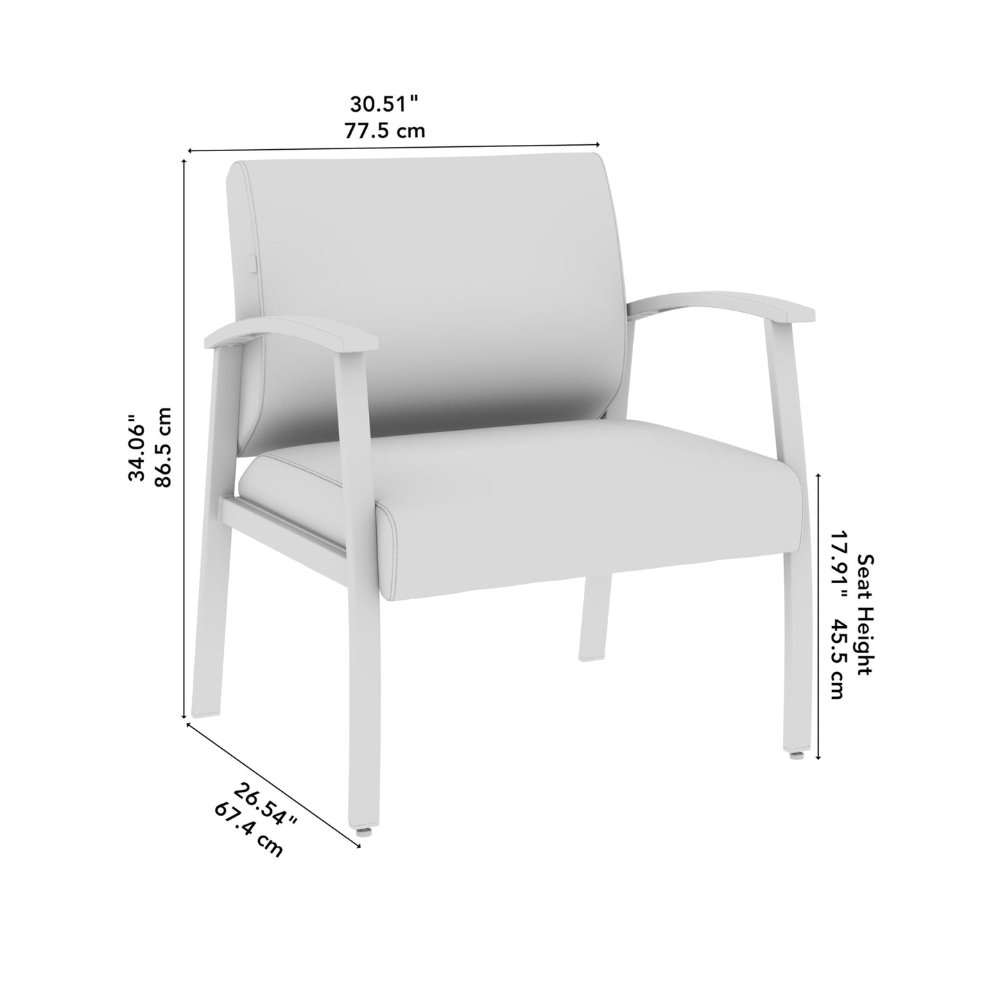 Bush Business Furniture Arrive Bariatric Waiting Room Guest Chair with Arms in Light Gray Vinyl, Reception Area Seating for Office and Lobby