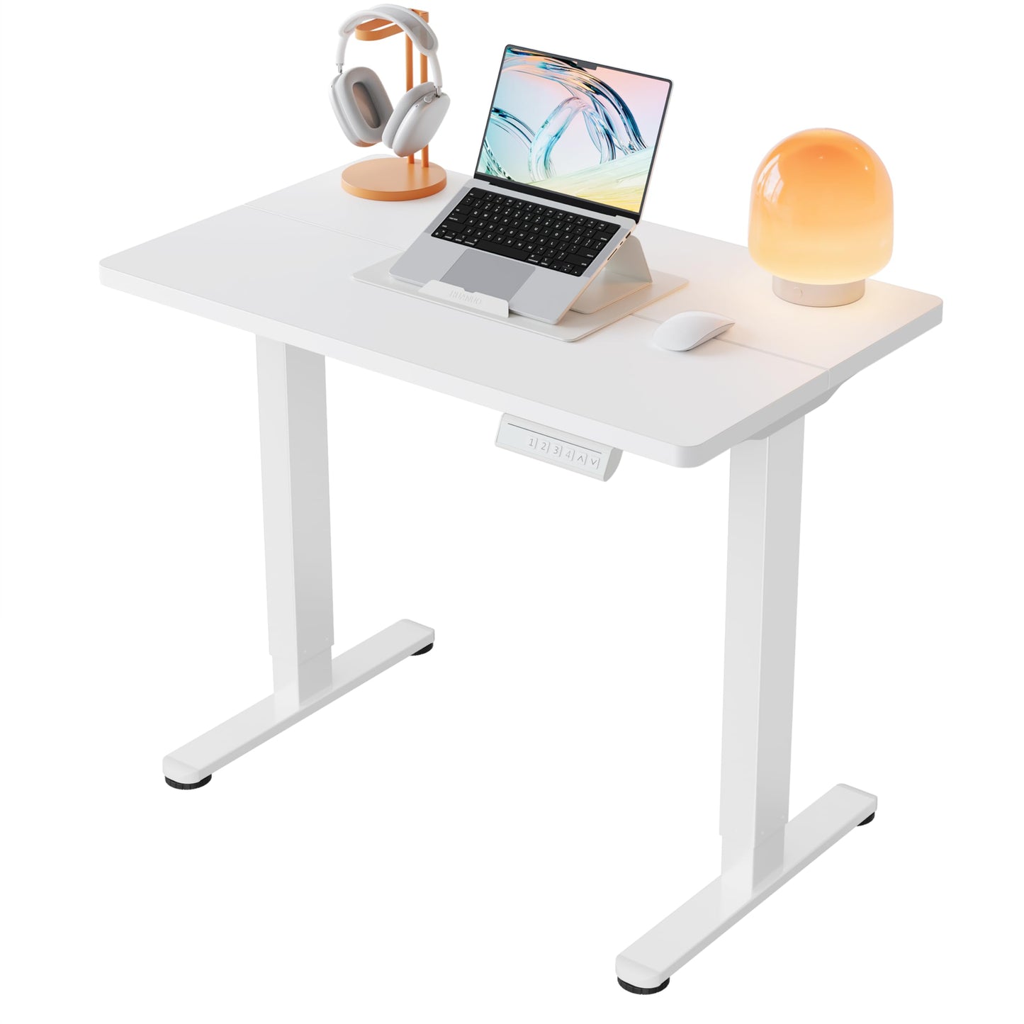 HUANUO 32" Small Electric Standing Desk Adjustable Height, 4 Memory Height Settings, Sit Stand Up Desk for Home Office & Computer Workstation, White