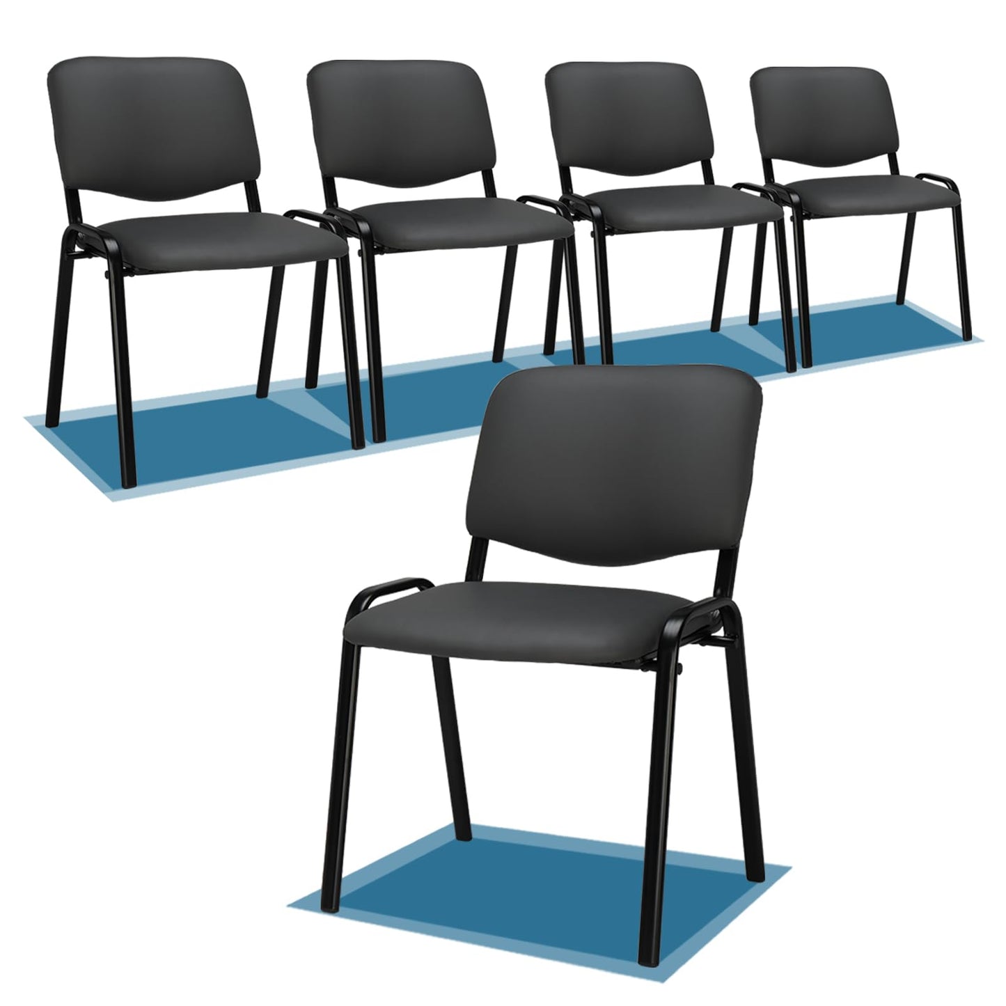 VINGLI Grey Waiting Room Chairs, 5-Pack PU Church Chairs Conference Stackable Office Guest & Reception Stacking for Meeting, Lobby, Simple&Space-Saving Pu-grey