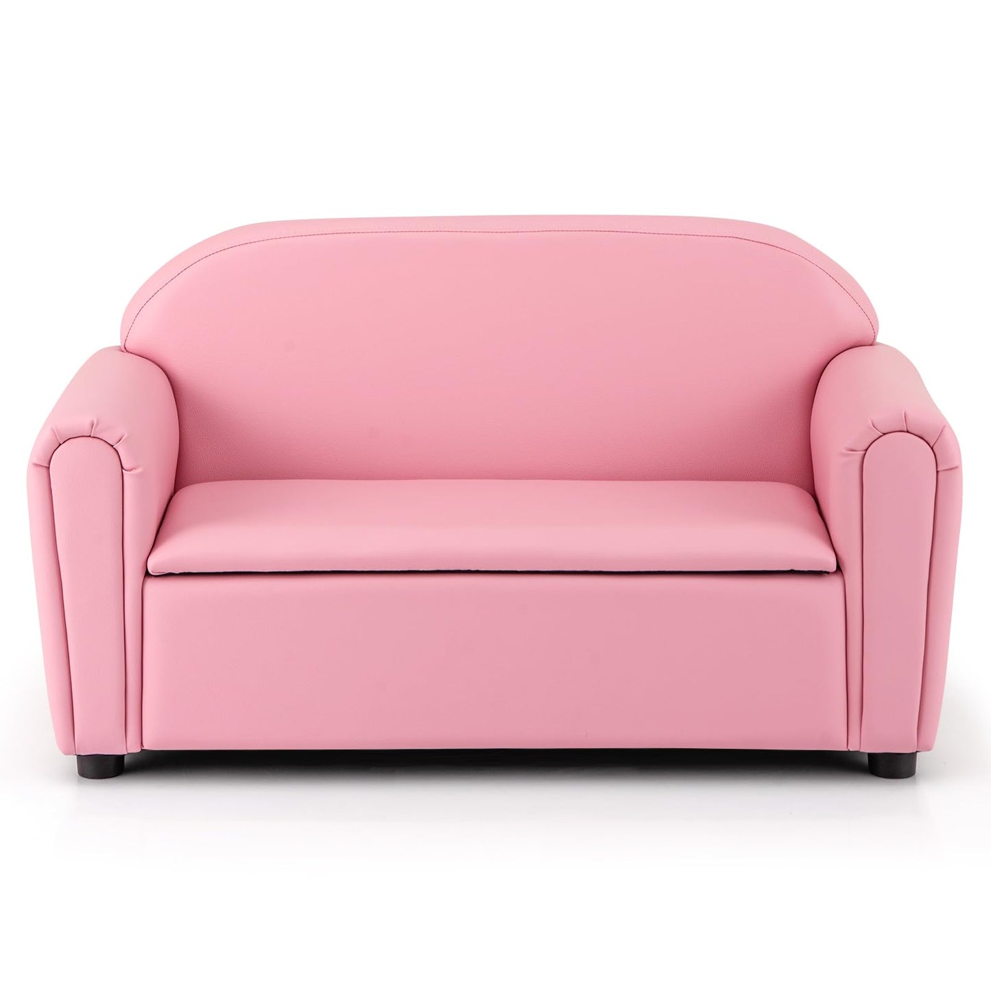 Costzon Kids Couch, 2 in 1 Double Seat Children's Sofa w/Under Seat Storage, PU Leather Surface, Toddler Armrest Chair, Kids Room, Soft Children Pink Sofa with Storage for Preschool Baby Girls Gifts
