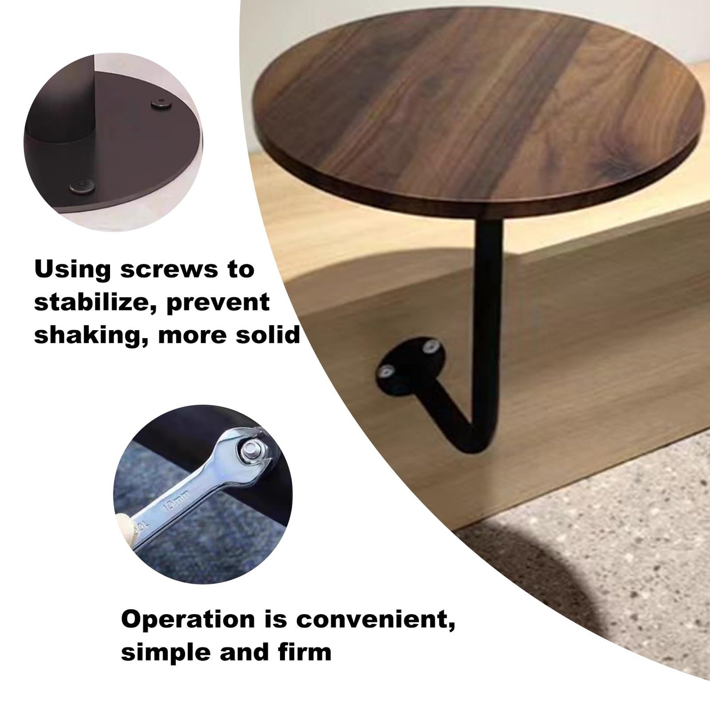Wall-Mounted Round Table for Café Kitchen or Office - Space-Saving Black Design Ideal for Small Dining Areas Bakery Shops and Workshop Use.