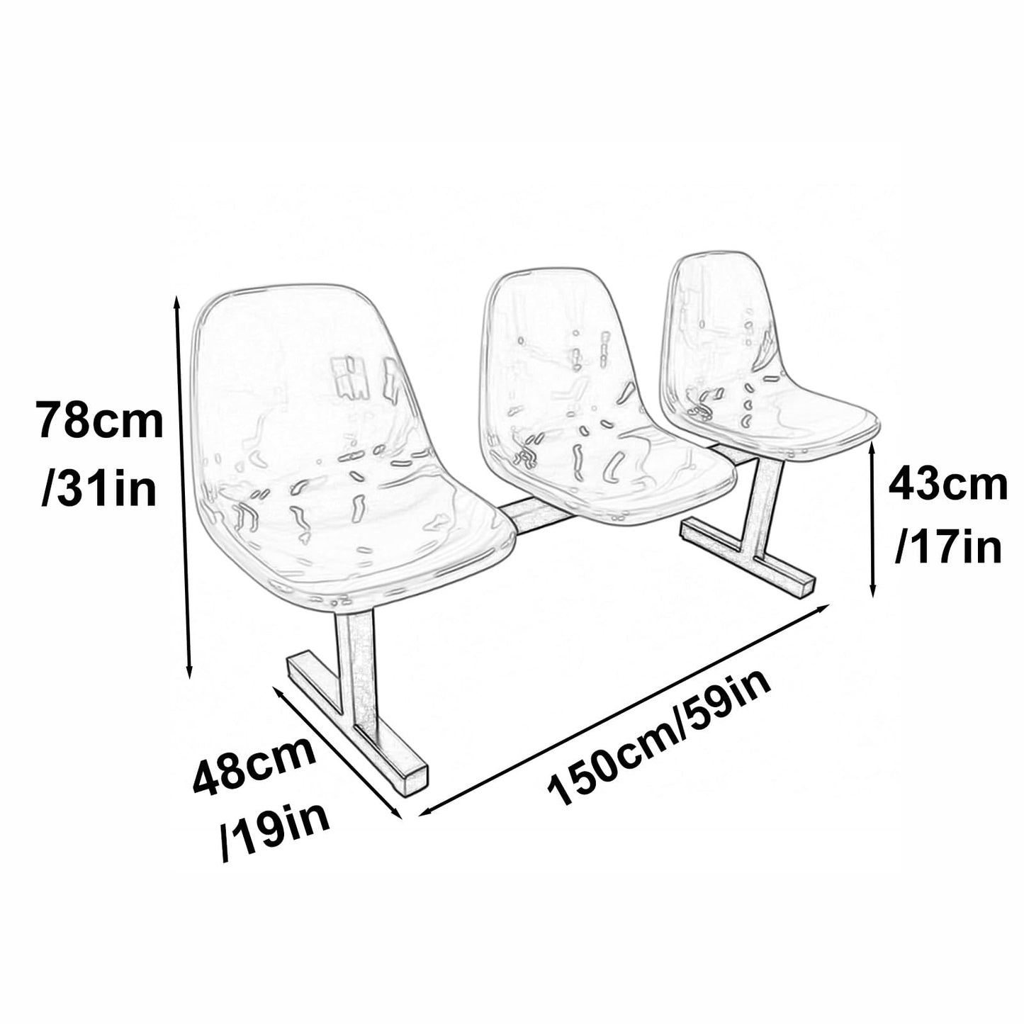 DLYZAYE Yellow 3-Seat Waiting Room Chairs, Plastic Office Guest Chairs with Backrest for Clinics, Airports, Hospitals & Barber Shops - Durable Reception Furniture