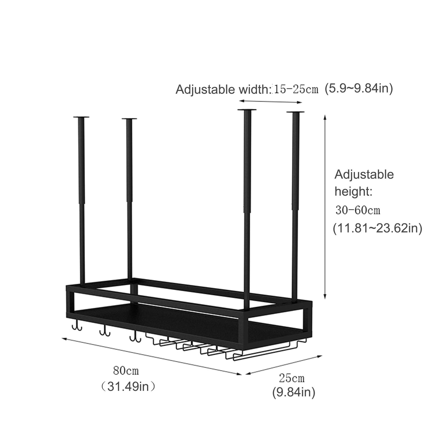 GDMEPMU Wall Mounted Floating Bar Shelves - Liquor Storage Rack with Wine Glass Holder for Home Bar, Kitchen, Dining Room & Cafe (Black, 31" - 80cm) - Stylish Mini Bar Cabinet