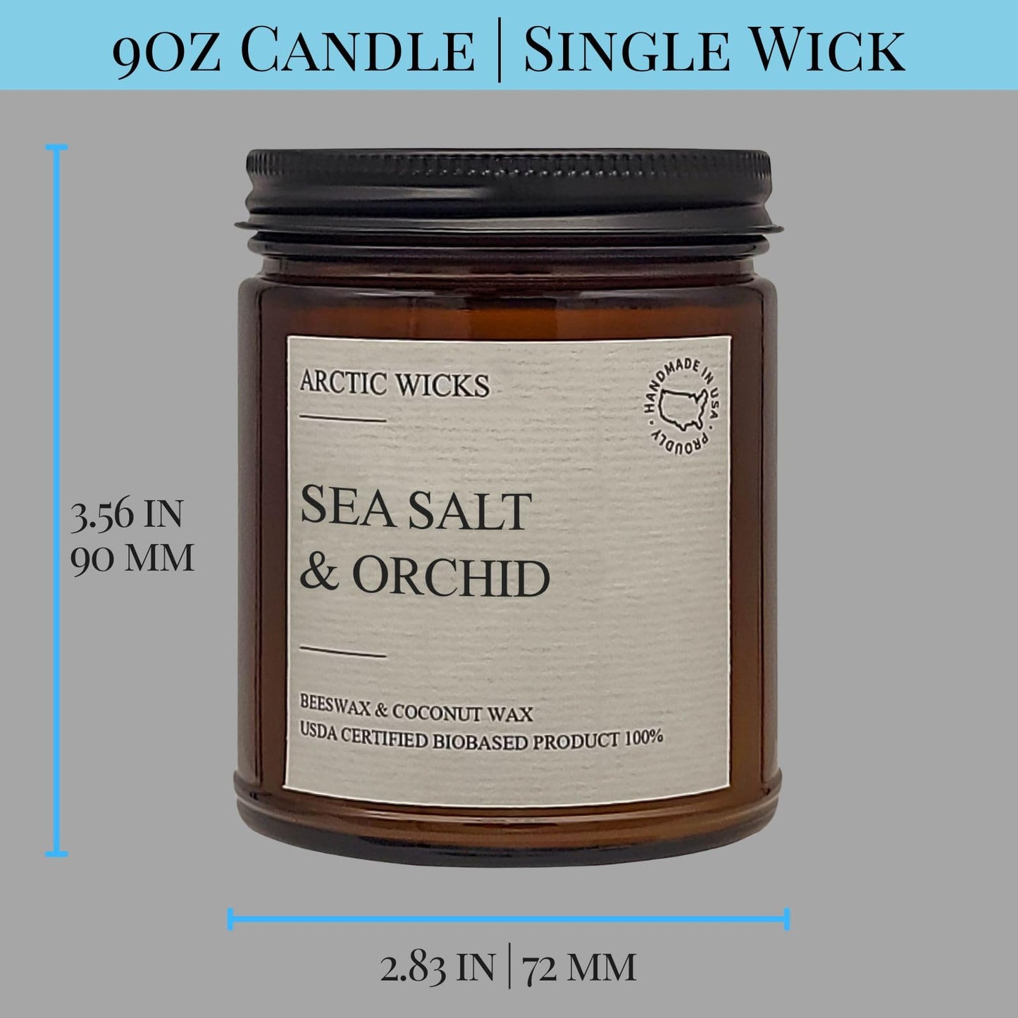 Arctic Wicks 3 Pack Spring Candle Set - Sea Salt & Orchid, Ocean Breeze & Arctic Storm | Coconut Beeswax Candles | 9oz Amber Jar | Farmhouse Candles Non-Toxic Clean Burn 100% USDA Certified Biobased