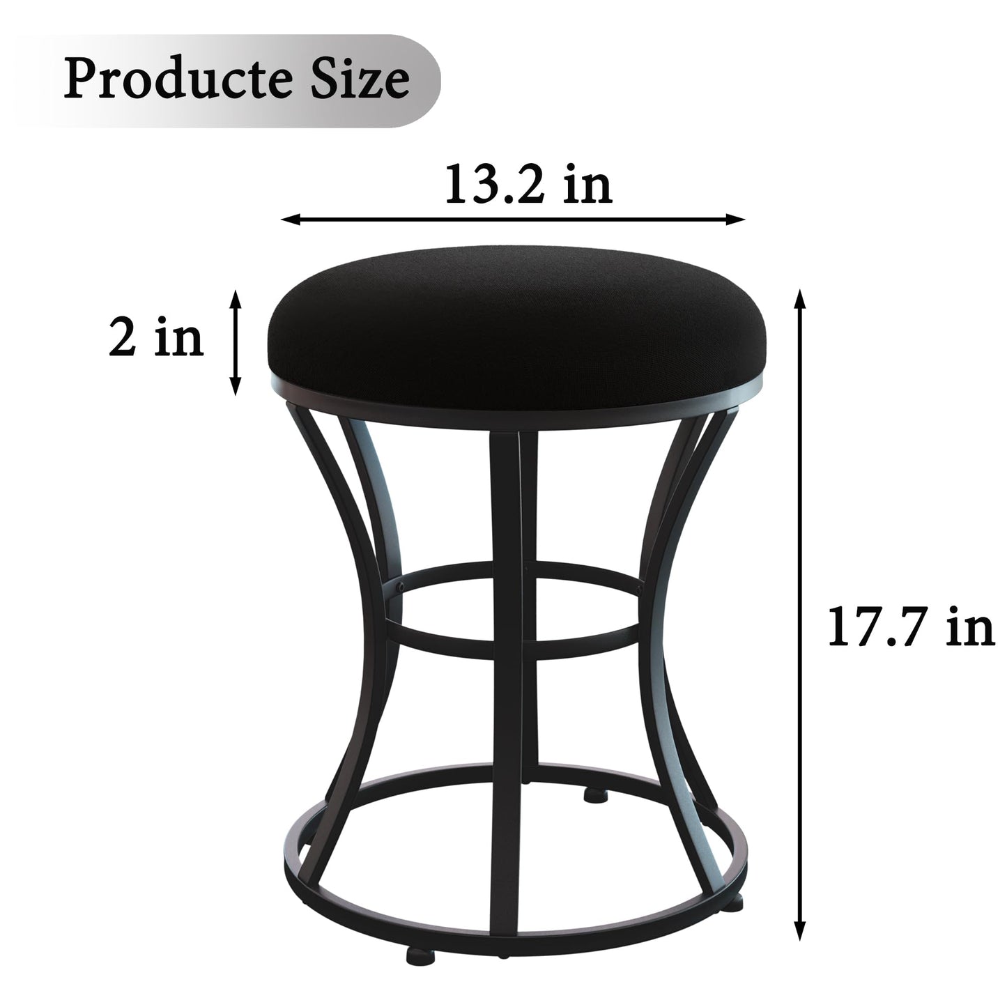 Ellensamqi Small Vanity Stool Chair, Makeup Stools for Vanity Desk, Bathroom Vanity Chair, Metallic Foot Stool for Living Room, Ottoman Foot Rest for Couch, Black Velvet, Modern Style
