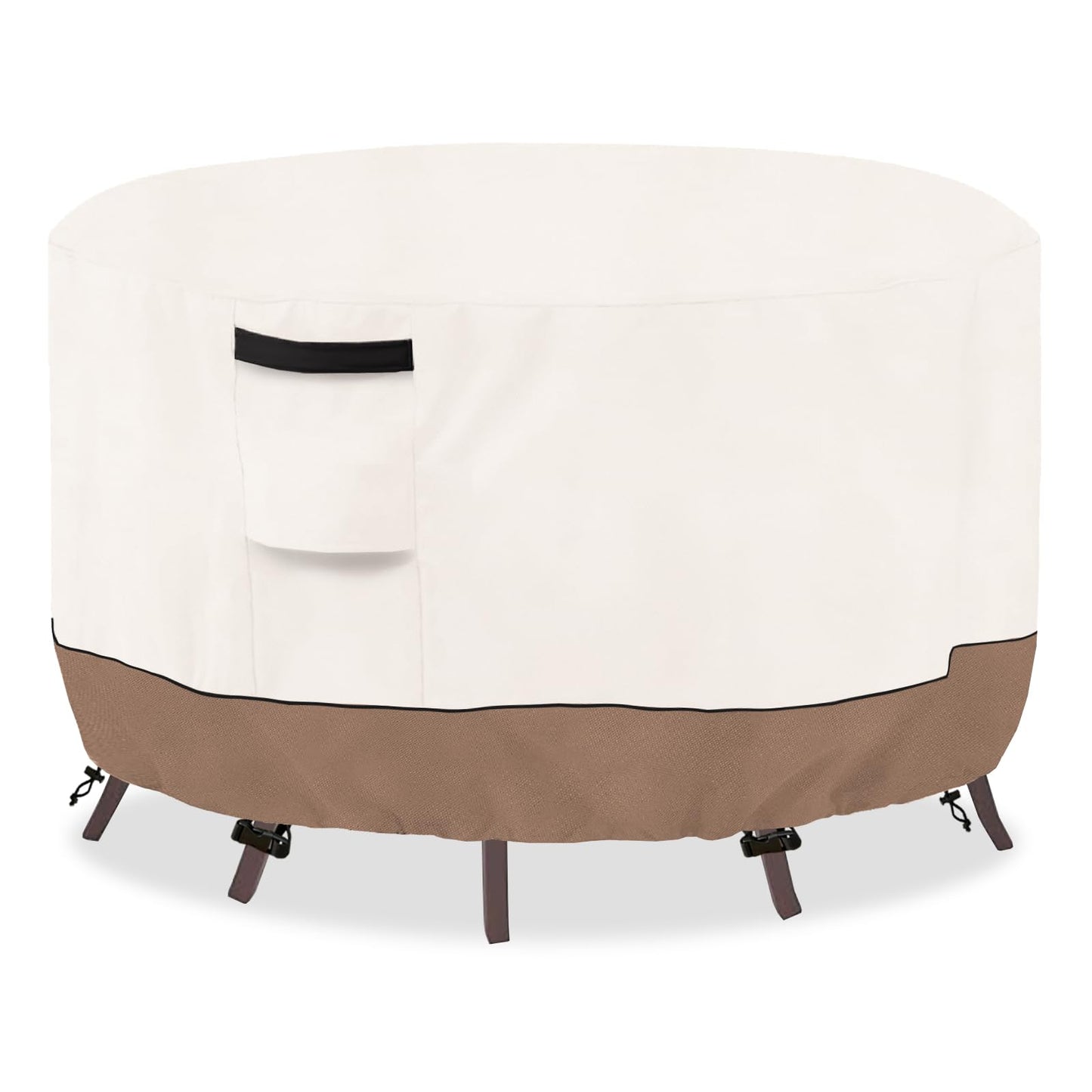 SoloToo Round Outdoor Table Cover Waterproof Heavy Duty Patio Furniture Covers, Round Patio Table Chair Set Covers - 42" Dia x 28" H (Beige & Brown)