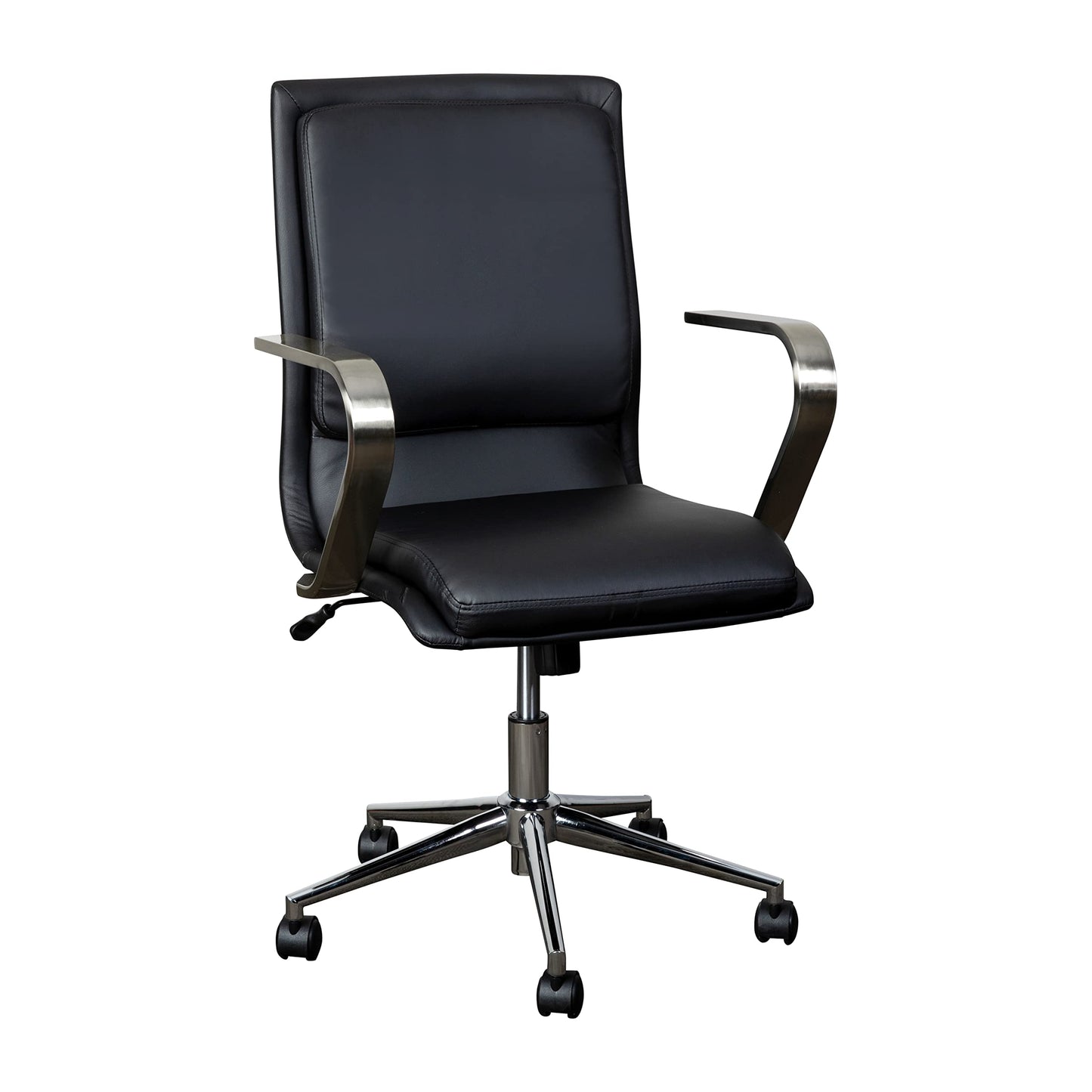 Flash Furniture James Mid-Back Designer Executive Office Chair - Black LeatherSoft Upholstery - Brushed Chrome Base and Arms - Height Adjustable 360° Swivel Seat