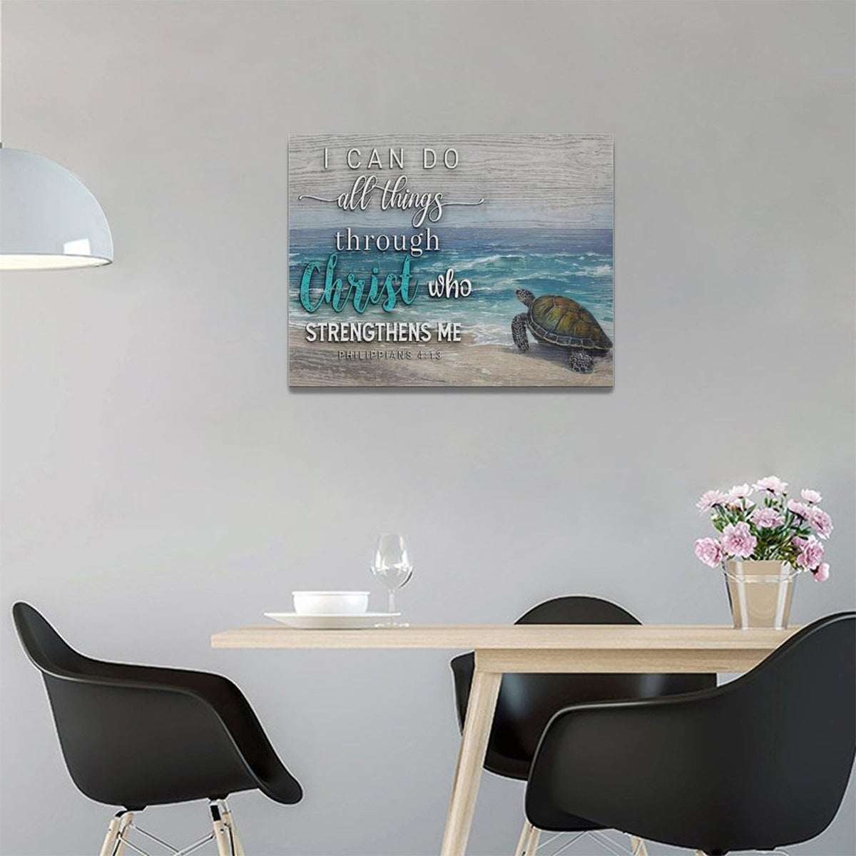 Christian Turtle Wall Art Inspirational Bible Verse Pictures Wall Decor Beach Ocean Canvas Prints Framed Modern Painting Artwork for Bedroom Office Living Room Bathroom Dining Room 16"x12"