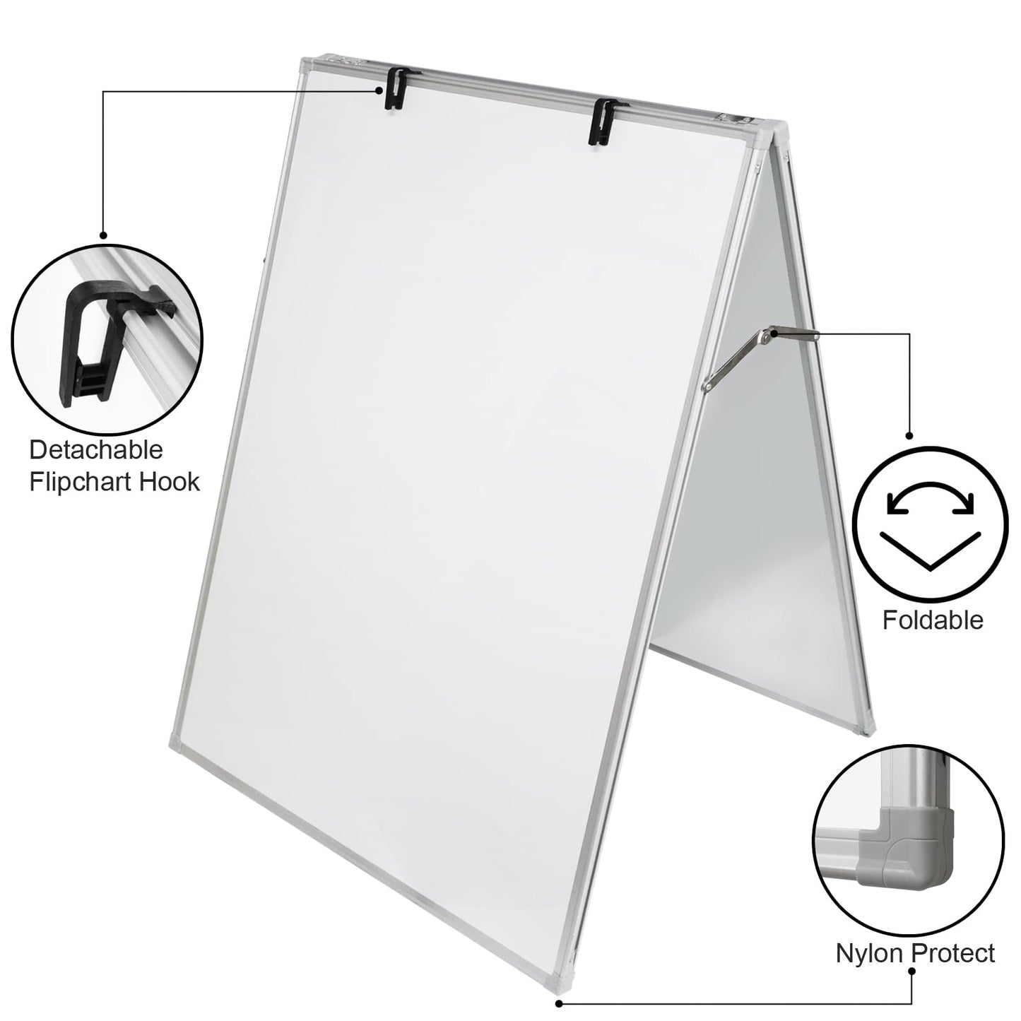 JILoffice Dry Erase Board, Magnetic White Board 36 X 24 Inch, Double Sided Whiteboard Easel, Silver Aluminum Frame with Two Flipchart Hooks for Office Home and School