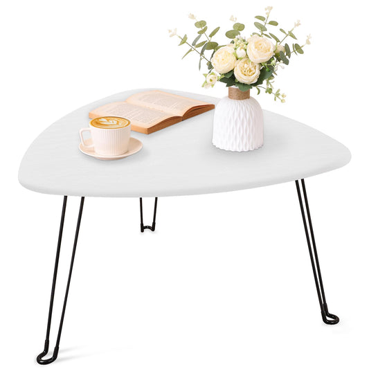 Coffee Table for Small Spaces White Folding Wooden Triangle Center Sofa Tables Simple Design Droplet Coffee Table with Steel Legs Modern Accent Furniture for Living Room Home Office