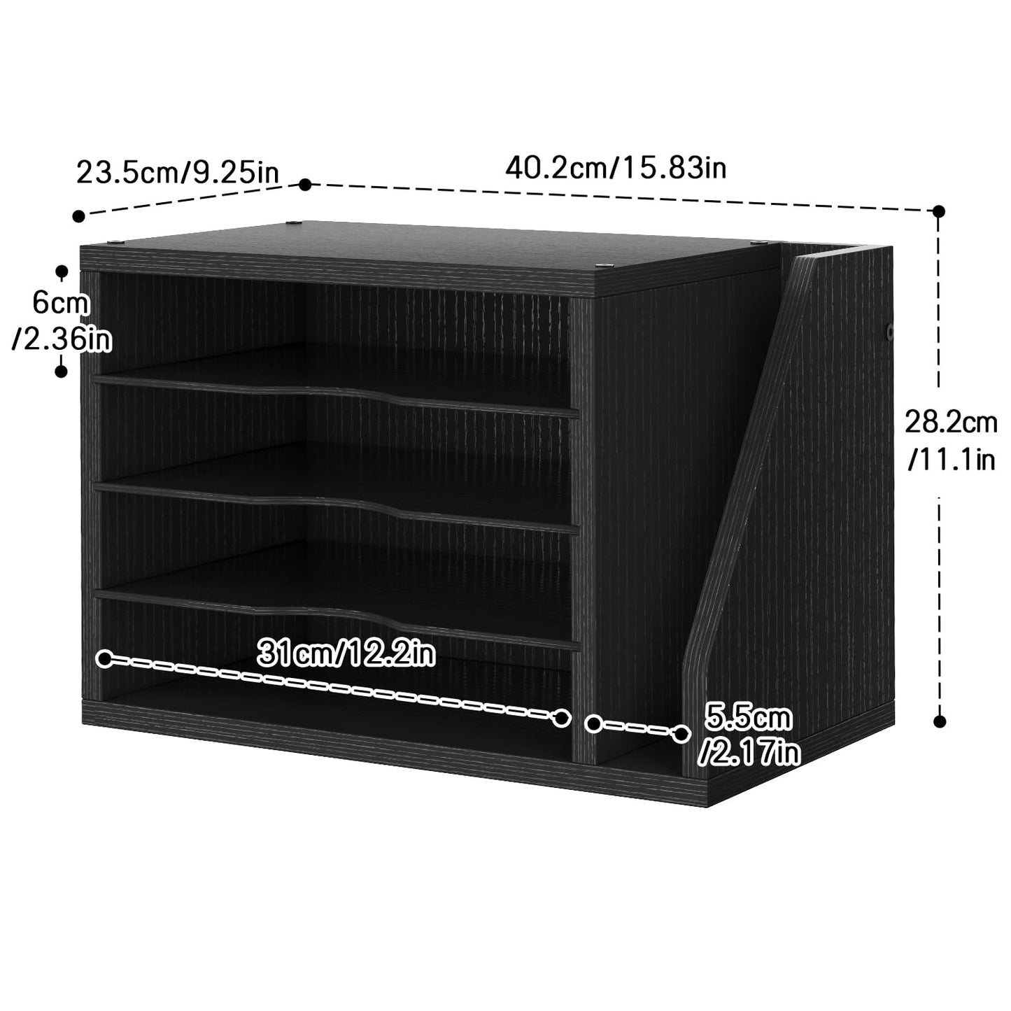 Creso hom Mail Sorter, File Organizer Desktop, Wood Desk Organizer with 3 Adjustable Shelves, Mail Holder for Office, Home, Letter Sorter File Holders for Envelopes, Mail Supplies Magazines, Black