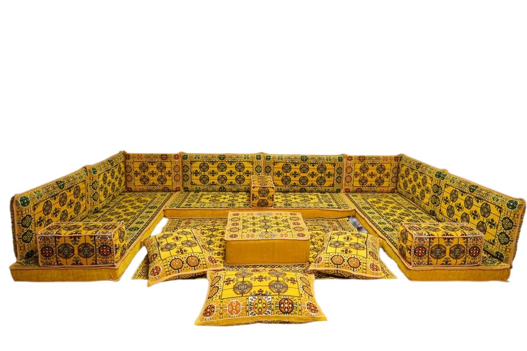 arabicsofa U Shaped Arabic Floor Seating – Handmade Majlis Set– Bohemian Style Sofa