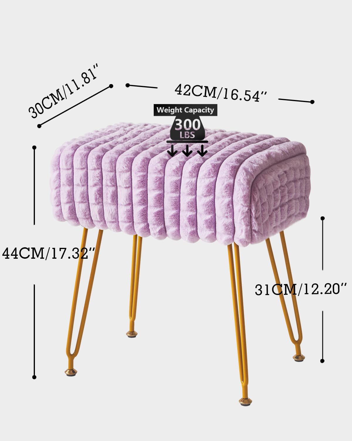 IBUYKE Rectangular Footrest Stool Ottoman, Makeup Vanity Stool Side Table, Velvet Dressing Table Seat, Footstool Chair, Golden Steel Legs, for Makeup Room, Bedroom, Square grid pattern, Purple WBD003V