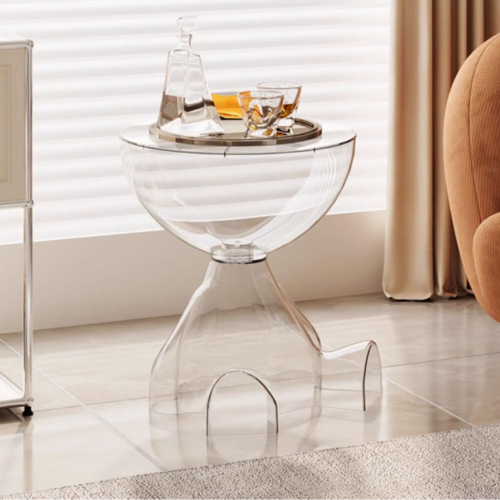Side Table, Circle Coffee Tables, Sofa Table Nightstand, Small End Tables Accent Balcony Office, Modern Bedside Home Decor for Living Room, Bedroom, Small Spaces, Easy Assembly (Transparent White)