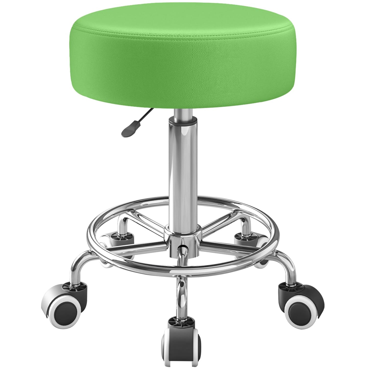 Rolling Stool, Heavy Weight Capacity 250lb, PU Leather Rolling stools, Ultra Soft Padded Seat, Rolling Stools with Wheels and Footrest, 360° Swivel, Spa Drawing Salon Work Office Tattoo Stool (Green)