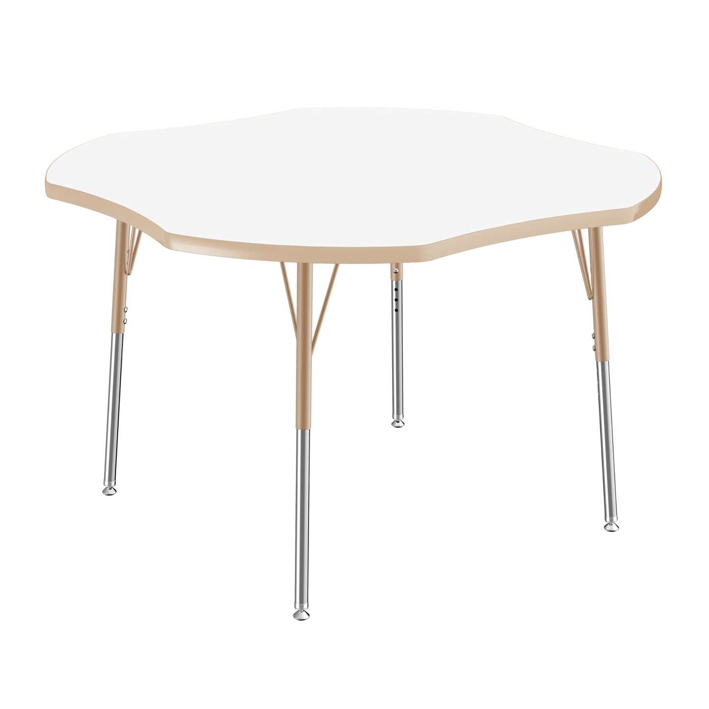 FDP Dry-Erase Clover Activity School and Office Table (48 x 48 inch), Standard Legs with Swivel Glides for Collaborative Spaces, Adjustable Height 19-30 inches - Whiteboard Top, Maple Edge, Sand Legs