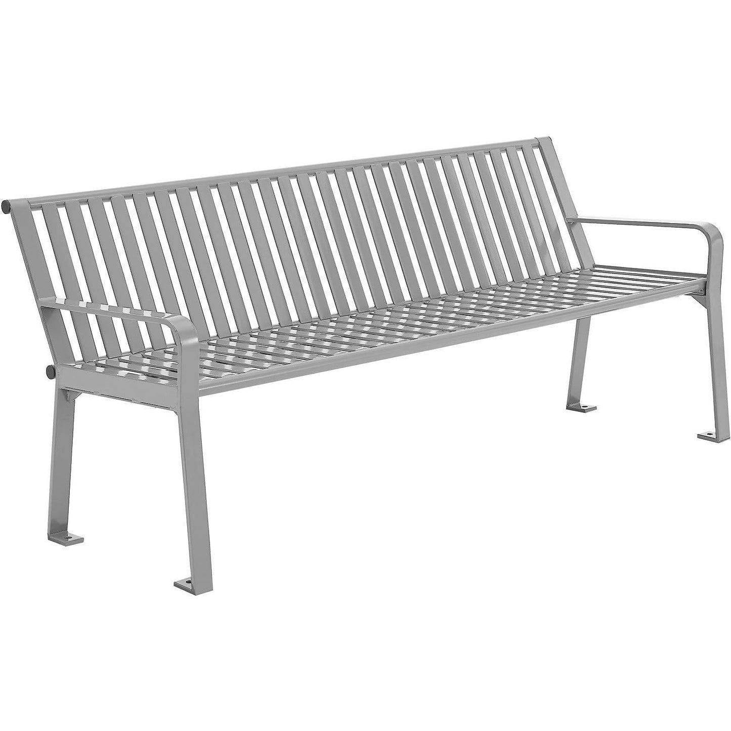 Global Industrial 6 ft. Outdoor Heavy-Duty Portable Park Bench with Back, Vertical Steel Slat, Corrosion-Resistant Gray Powder Coat Finish, Unassembled