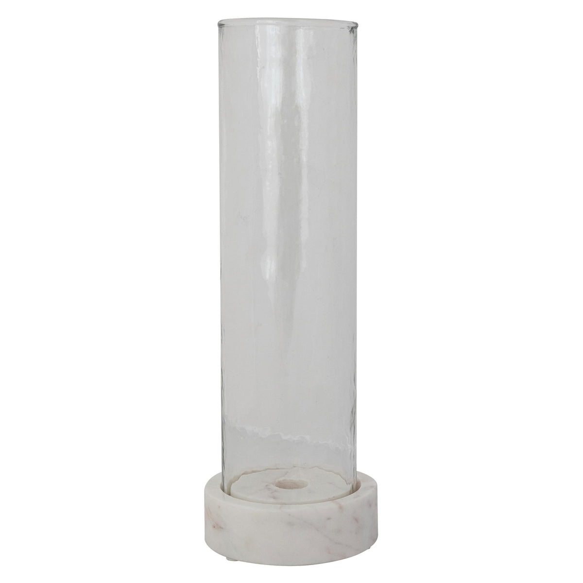 Creative Co-Op Marble Taper/Pillar Candle Holder with Glass Hurricane, White