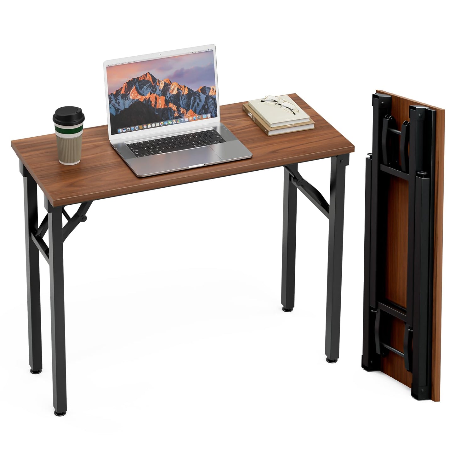 TEMI Small Computer Desk Folding Table - 35.8" Foldable Office Desk, No Assembly, Perfect for Small Spaces in Bedroom, Dorm, or Apartment, Portable Mini Desk or Study Table with Compact Design, Walnut