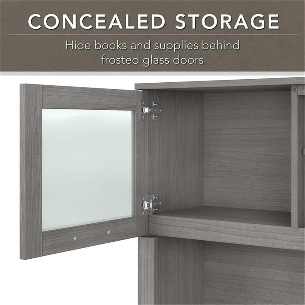 Bush Home Somerset 72W 3 Position Sit to Stand L Shaped Desk with Hutch and File Cabinet in Platinum Gray